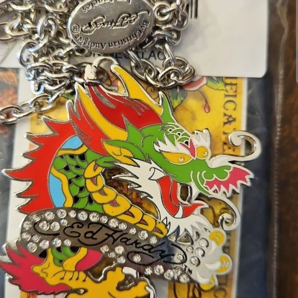 Ed Hardy Multicolor Dragon Pendant Necklace